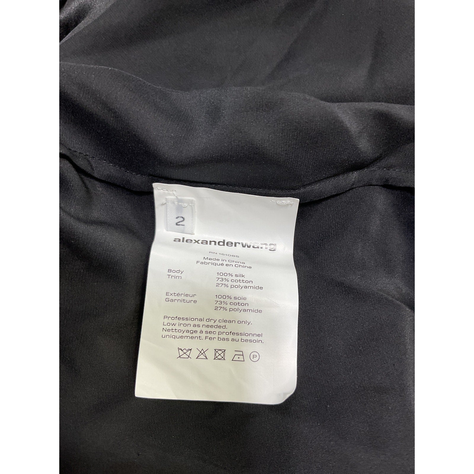 Alexander Wang Button Down Black Silk With Integrated Cami Blouse Size 2