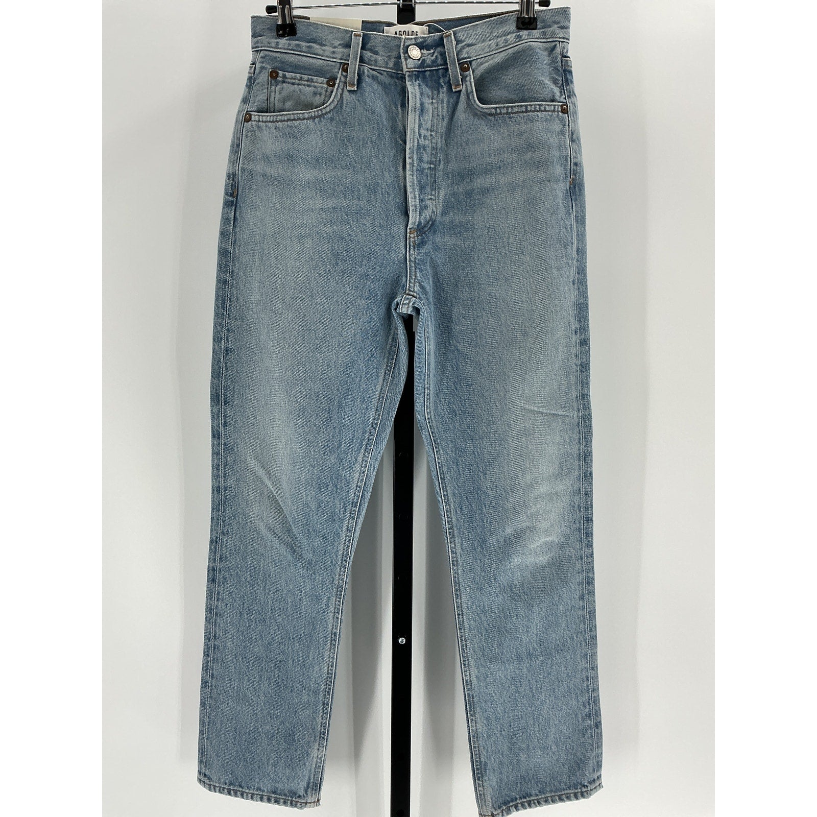 Agolde 'Riley' Blue Cotton High Rise Straight Crop Denim Jean Size 26