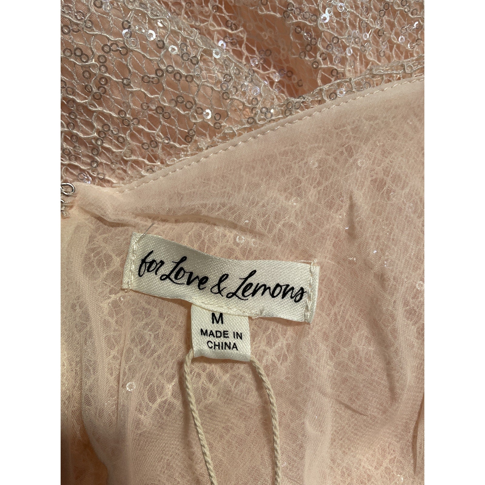 For Love & Lemons 'Kate' Beige Polyester Sequin Maxi Dress Size M - NWT