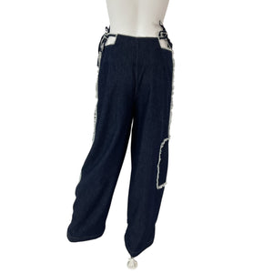 Ceren Ocak Contemporary Navy Blue Cutout Pleated Pants Size M