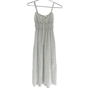Faithfull The Brand Shirred Linen Midi White Francesca Dress Size M