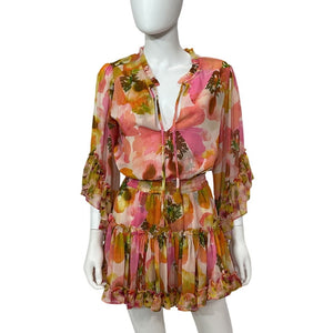 Misa Los Angeles Ruffled Muted Paisley Almaha Mini Dress Size XS