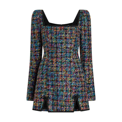 Sau Lee Sequin Tweed Black Multi Jenna Mini Dress Size 6