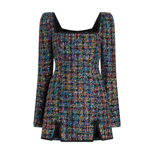 Sau Lee Sequin Tweed Black Multi Jenna Mini Dress Size 6