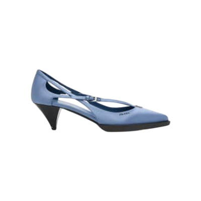 Prada Satin Crisscross Blue Satin Buckle Pumps Size 8.5