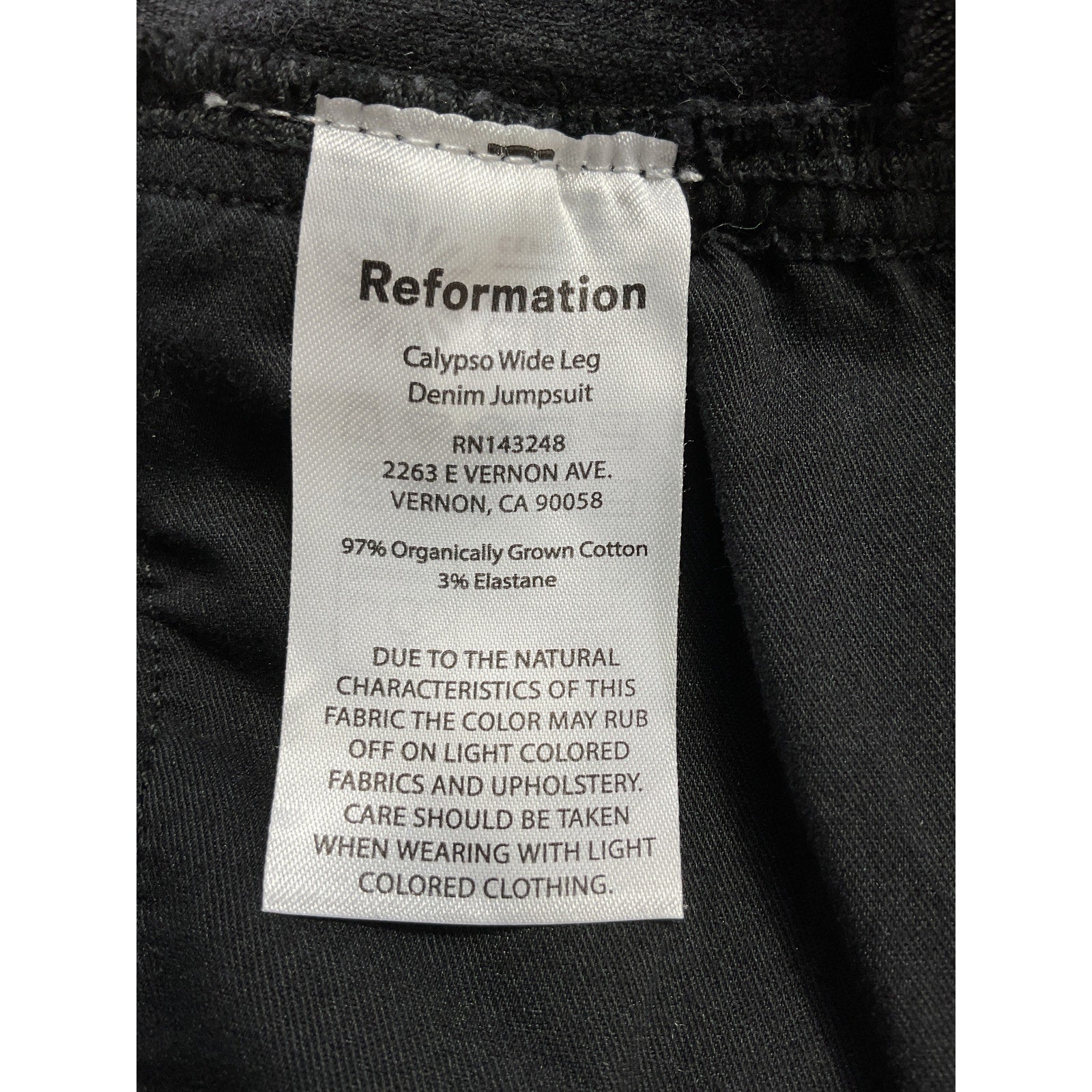 Reformation 'Calypso' Black Wide Leg Denim Jumpsuit Size 6
