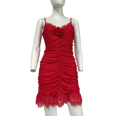 For Love & Lemons Ruched Red Della Mini Dress Size L NWT