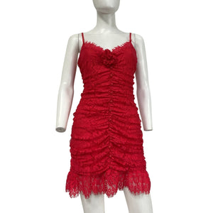 For Love & Lemons Ruched Red Della Mini Dress Size L NWT