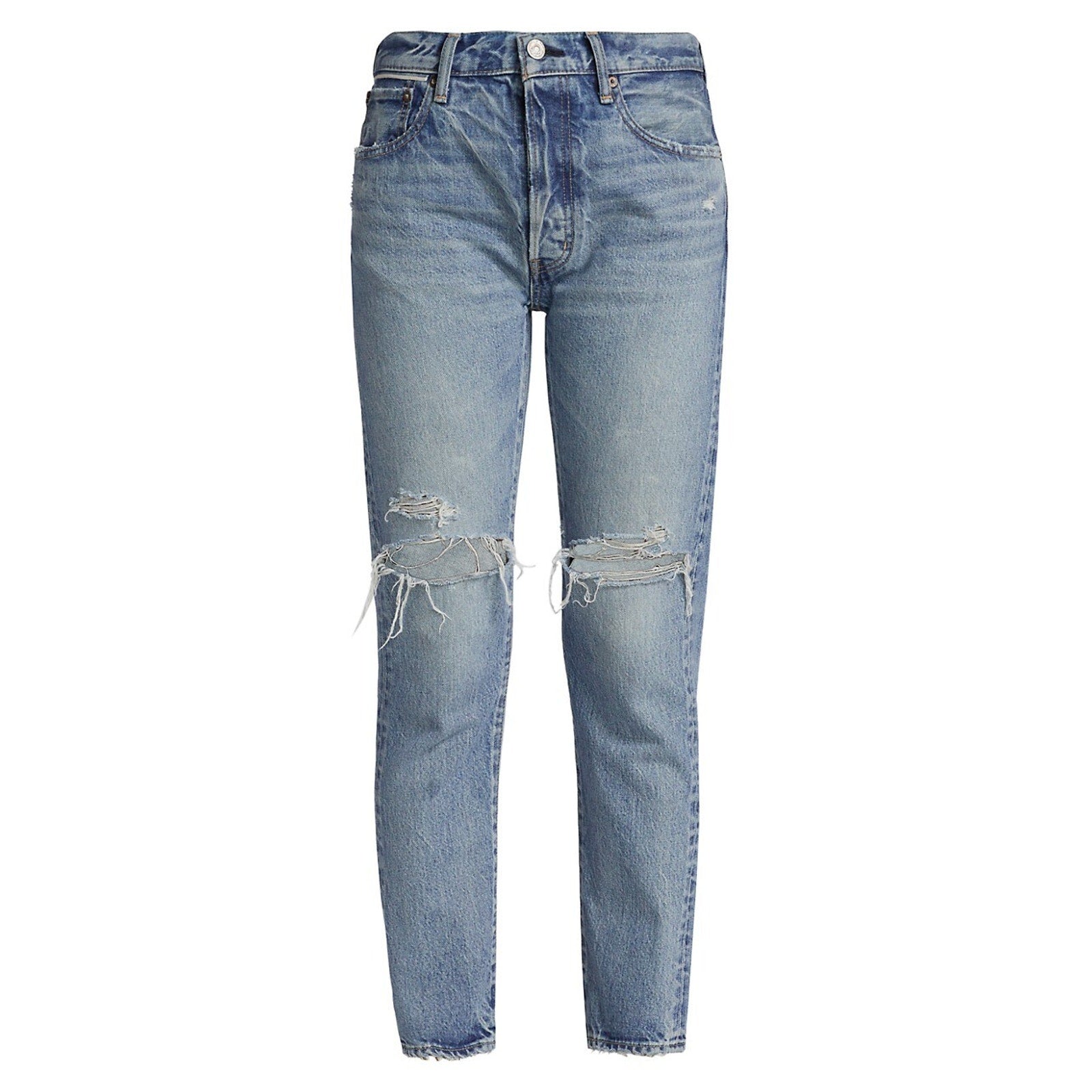 Moussy 'Humphreys' Blue Cotton High-Rise Distressed Tapered Jeans Size 27