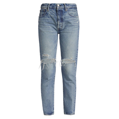 Moussy 'Humphreys' Blue Cotton High-Rise Distressed Tapered Jeans Size 27