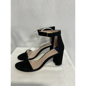 Stuart Weitzman 'Nudistcurve 35' Black Square Toe Block Sandal Size 8