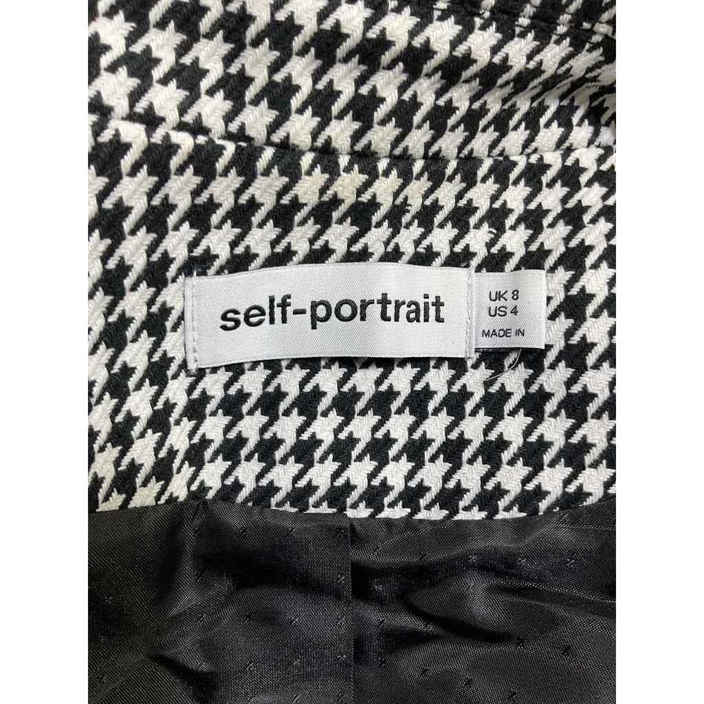 Self-Portrait 'Houndstooth' Black Cotton Double-Breasted Mini Dress Size 4