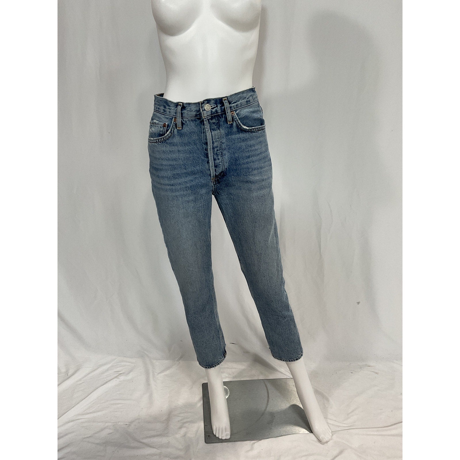 Agolde 'Riley' Blue High Rise Straight Crop Denim Jean Size 25