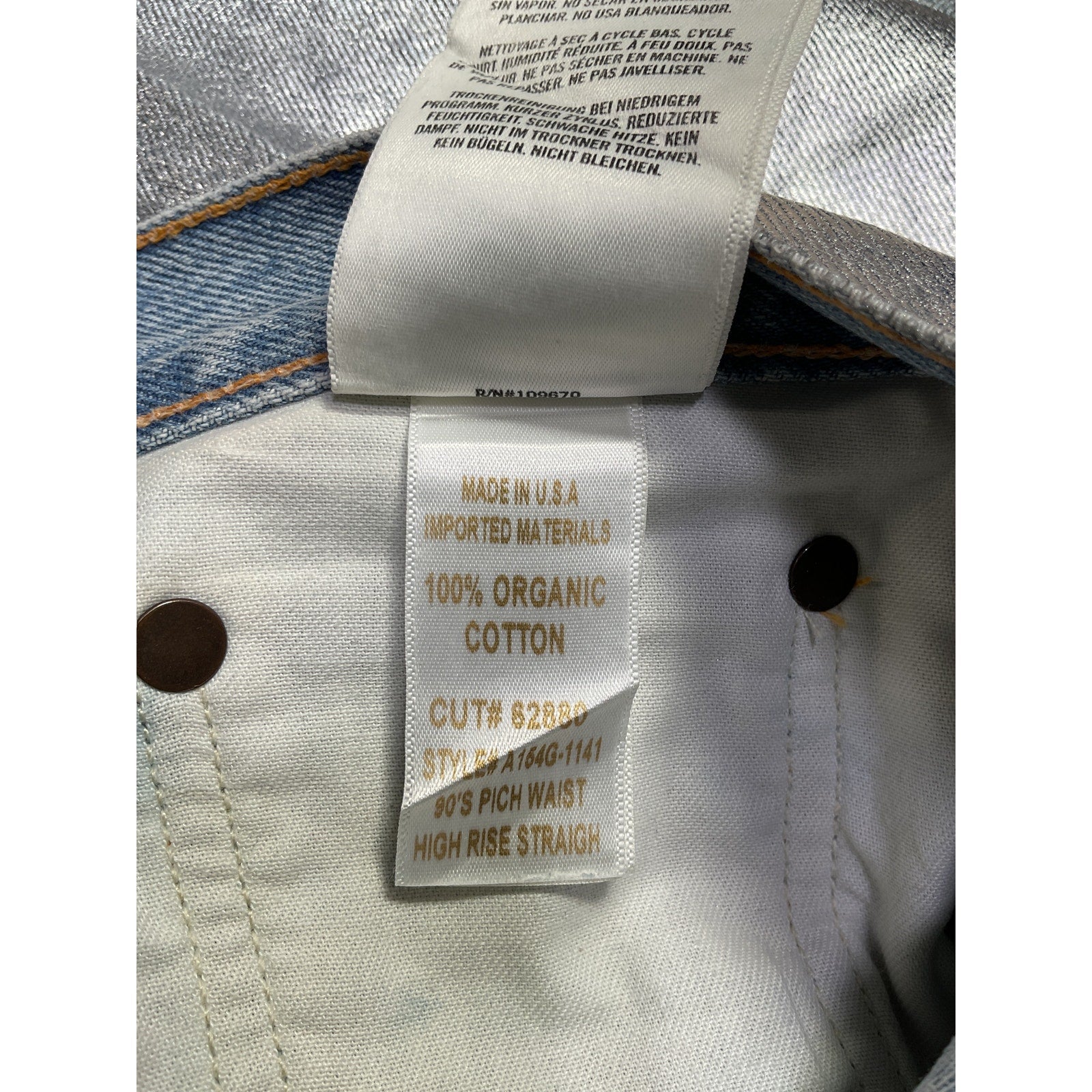 Agolde 90S Pinch Silver Cotton Metallic-Coated Straight-Leg Denim Jeans Size 31