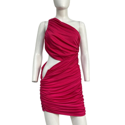 Michael Costello Ruched Magenta Ulla Mini Dress Size S