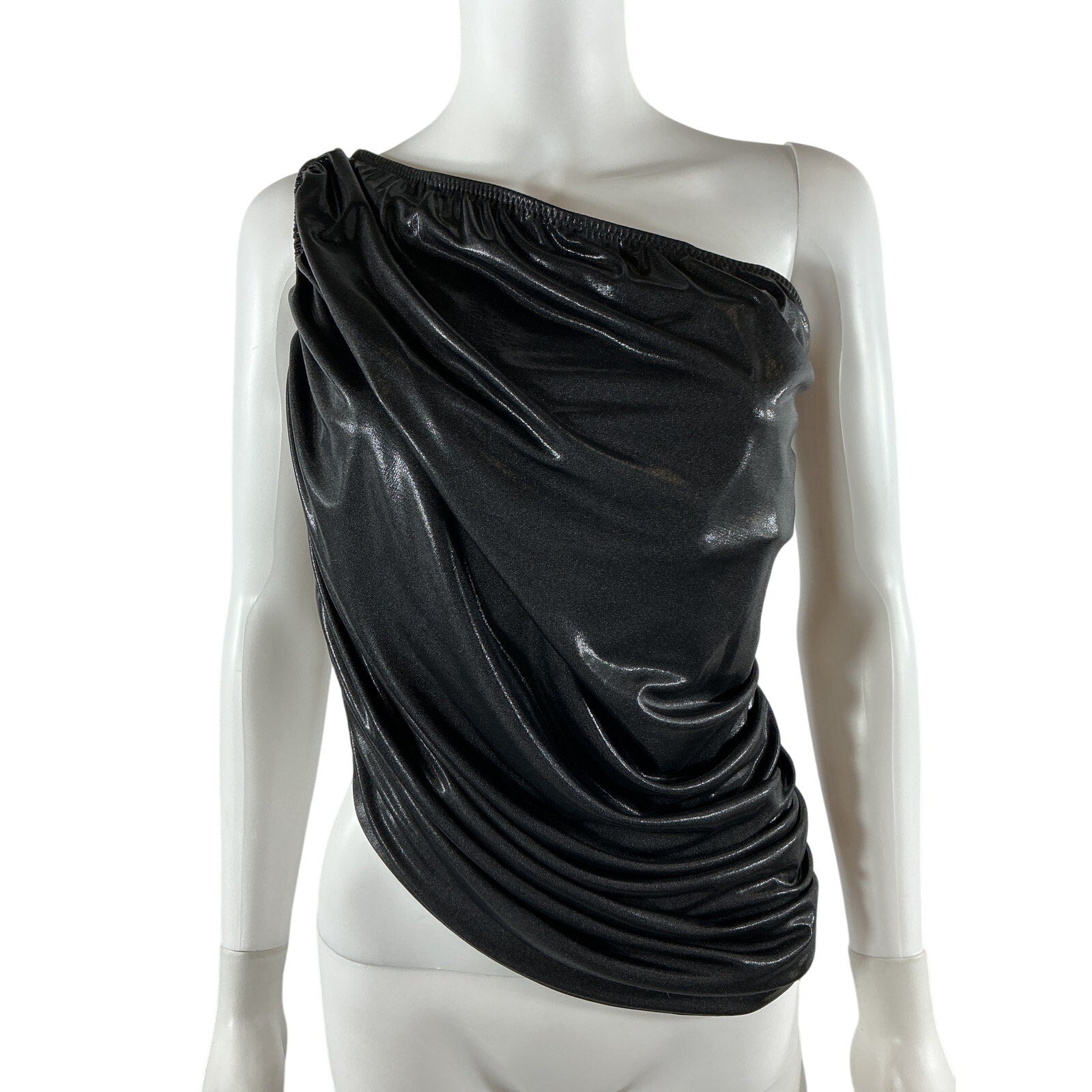 Norma Kamali 'Diana' Black Ruched One-Shoulder Crop Top Size L