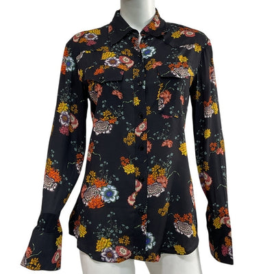 Rag & Bone Classic Black Floral Farren Shirt Size XS