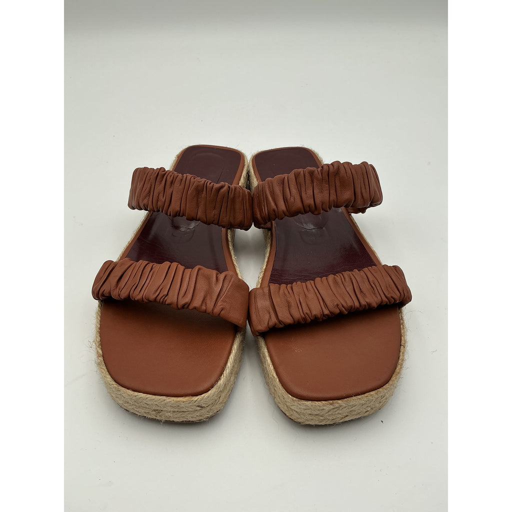 Staud 'Maya' Brown Espadrille-Trimmed Leather Sandals Size 9
