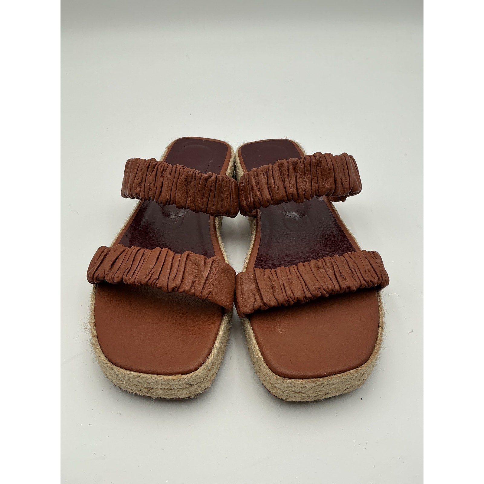 Staud 'Maya' Brown Espadrille-Trimmed Leather Sandals Size 9
