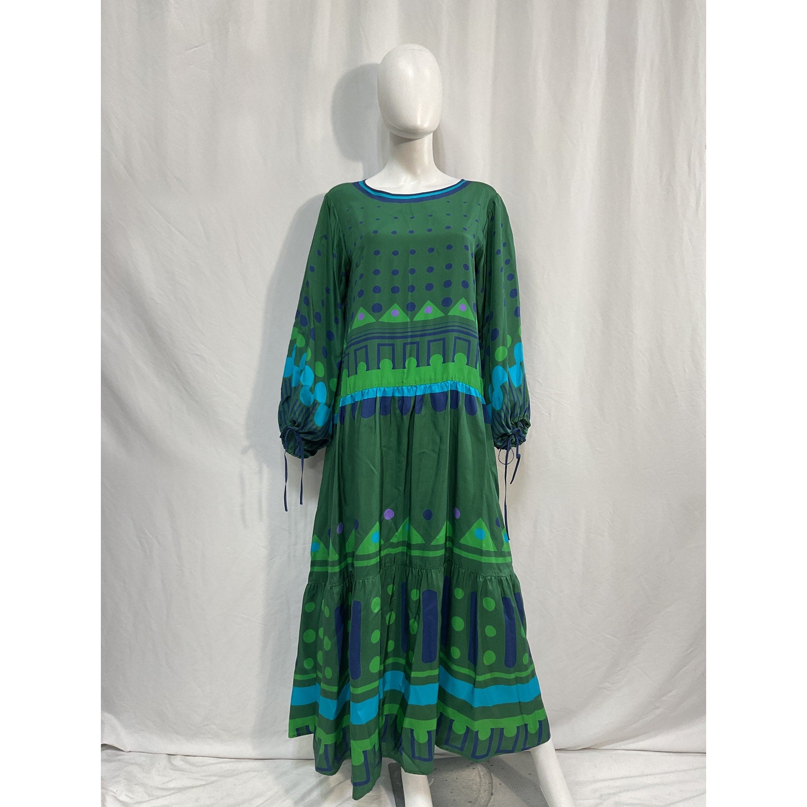La Doublej 'Vesta' Green Silk Printed Silk-Twill Maxi Dress Size S