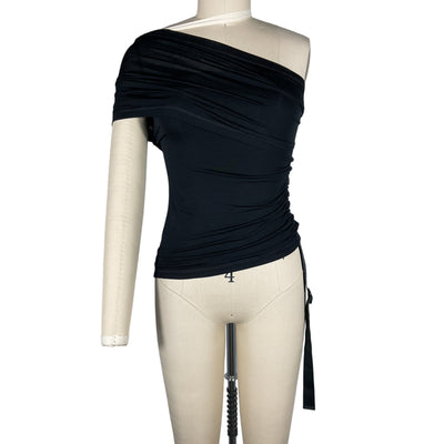 Helmut Lang Asymmetric Black One Shoulder Size XS Top