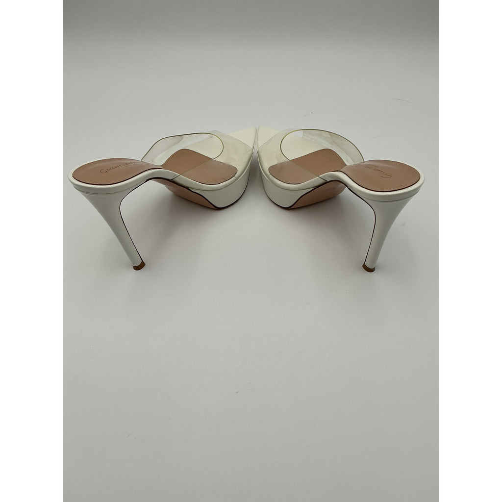 Gianvito Rossi 'Pvc' White Leather Slides Size 5