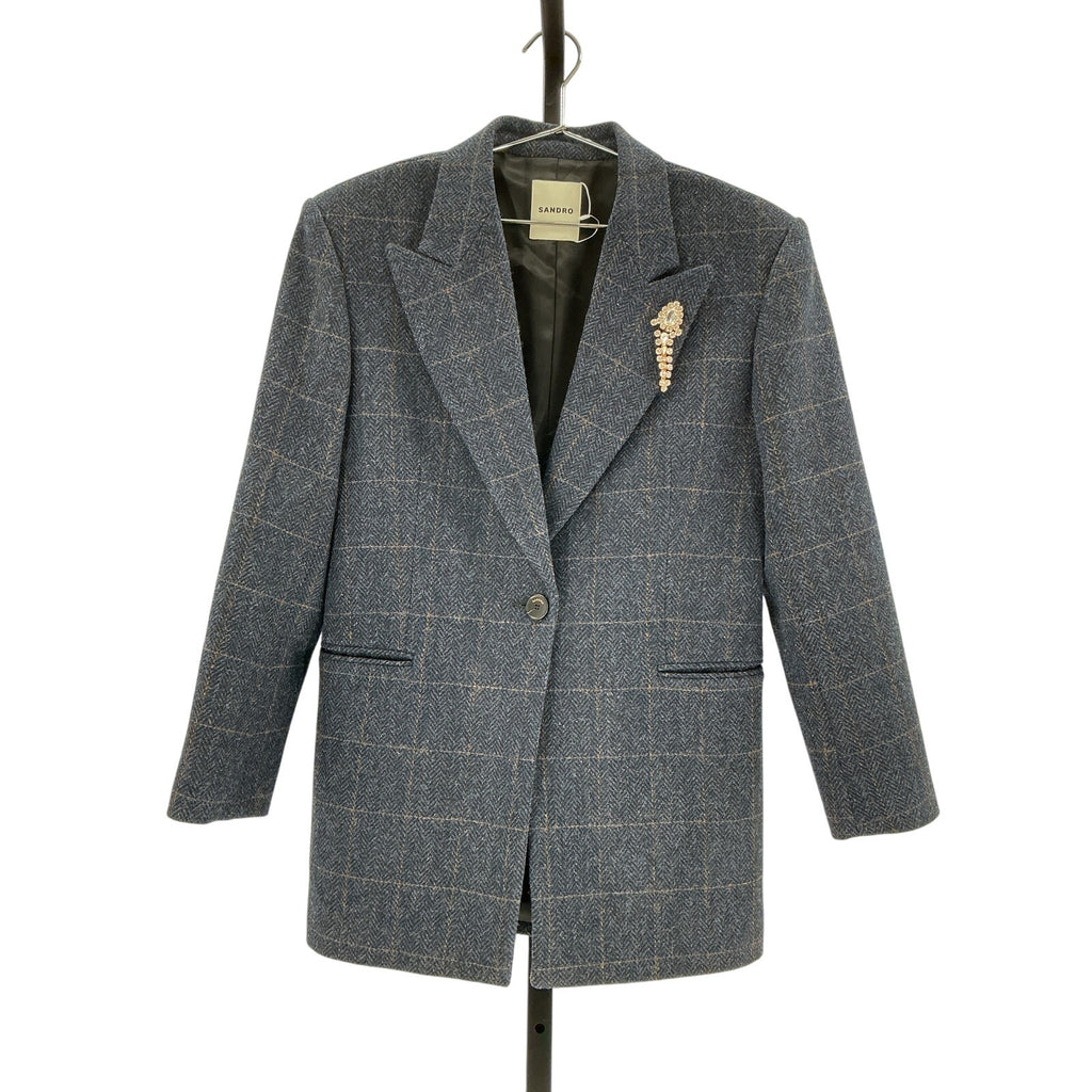 Sandro 'Alto' Blue Wool Plaid Blazer Size 36
