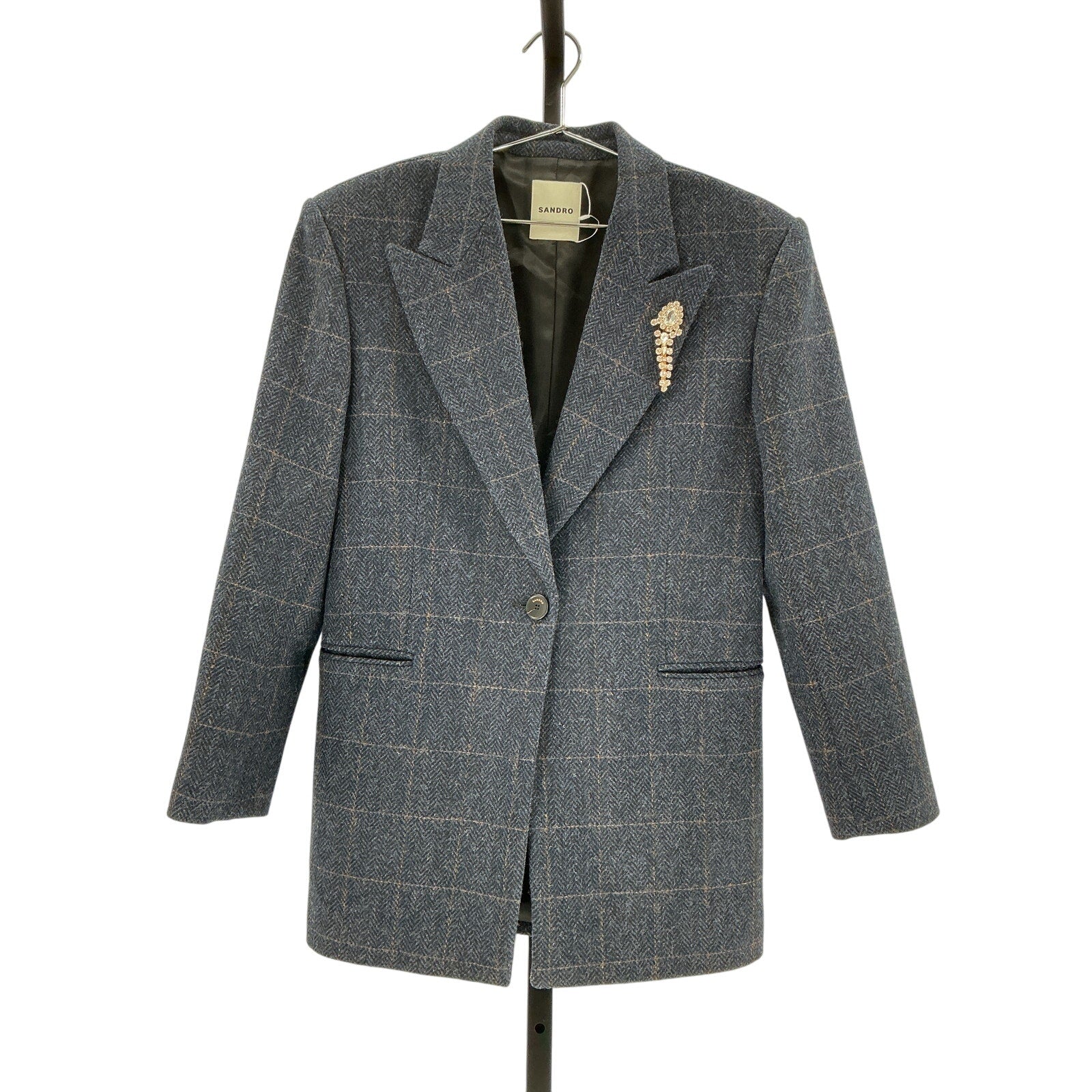 Sandro 'Alto' Blue Wool Plaid Blazer Size 36