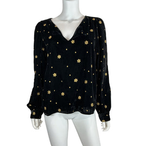 Sézane Embroidered Black Galeo Blouse Size 38