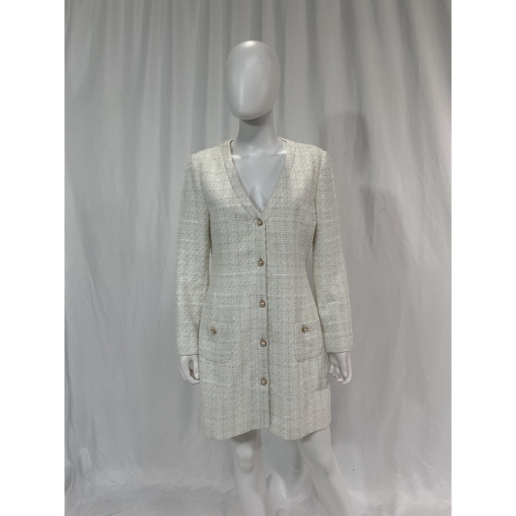 Sau Lee 'Audrey' White Pear Button Tweed Dress Size 10