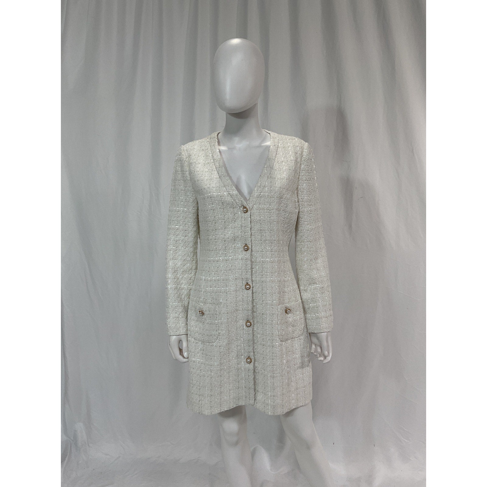 Sau Lee 'Audrey' White Pear Button Tweed Dress Size 10