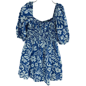 Faithfull The Brand Smocked Floral Blue Marinelli Mini Dress Size S