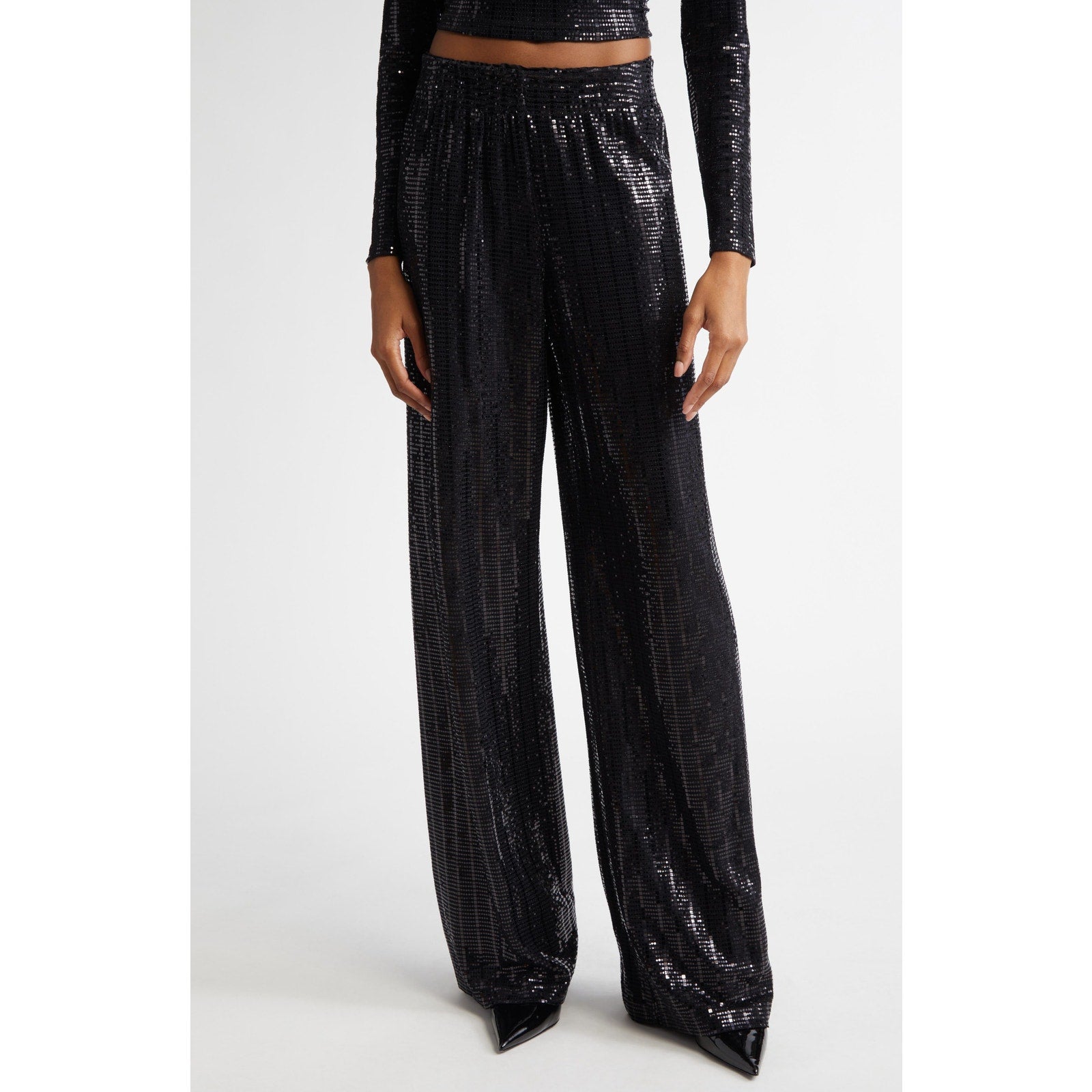 Alice + Olivia 'Elba' Black Sequin Pants Size S