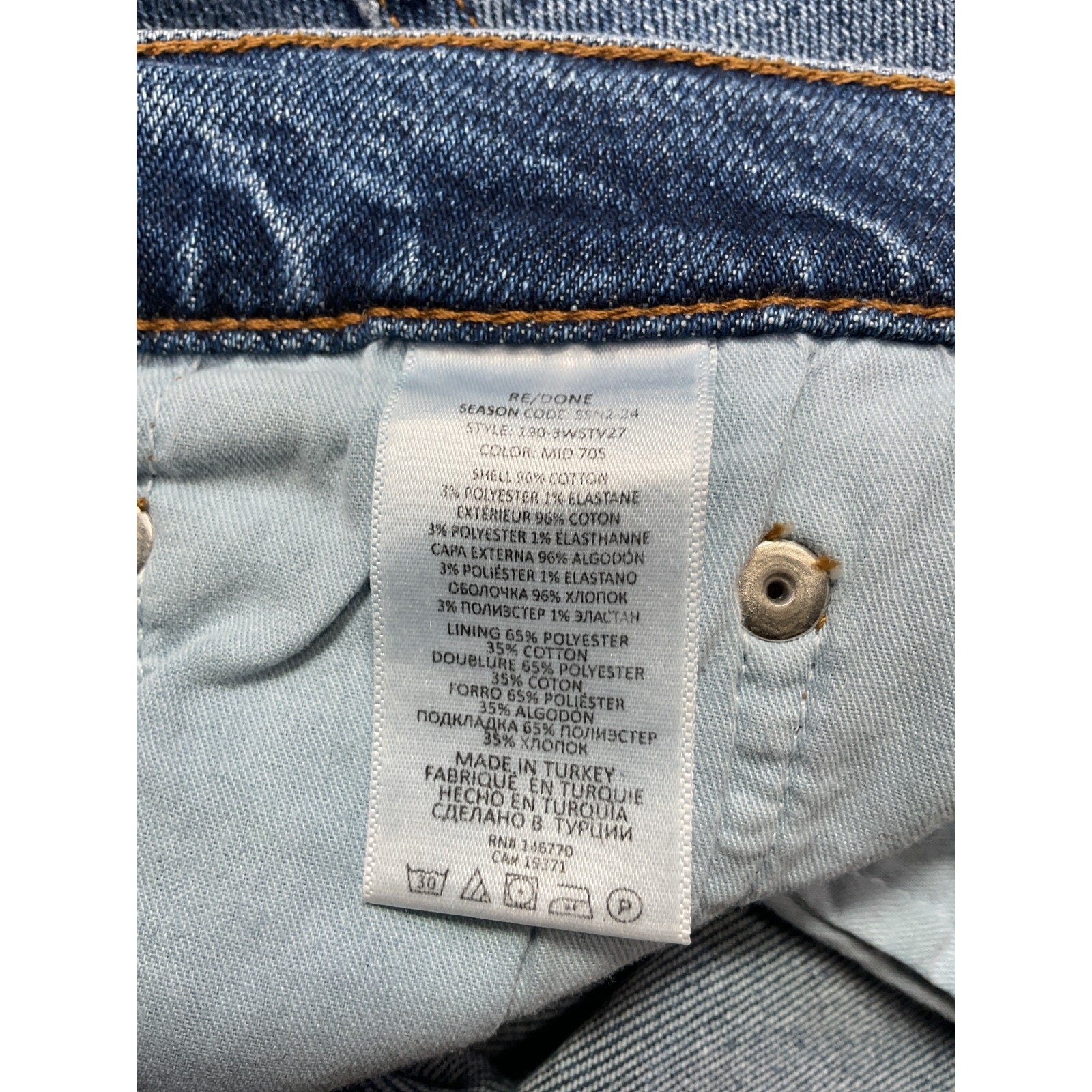 Re/Done High Rise Blue Cotton Ankle Wide Leg Denim Jean Size 26