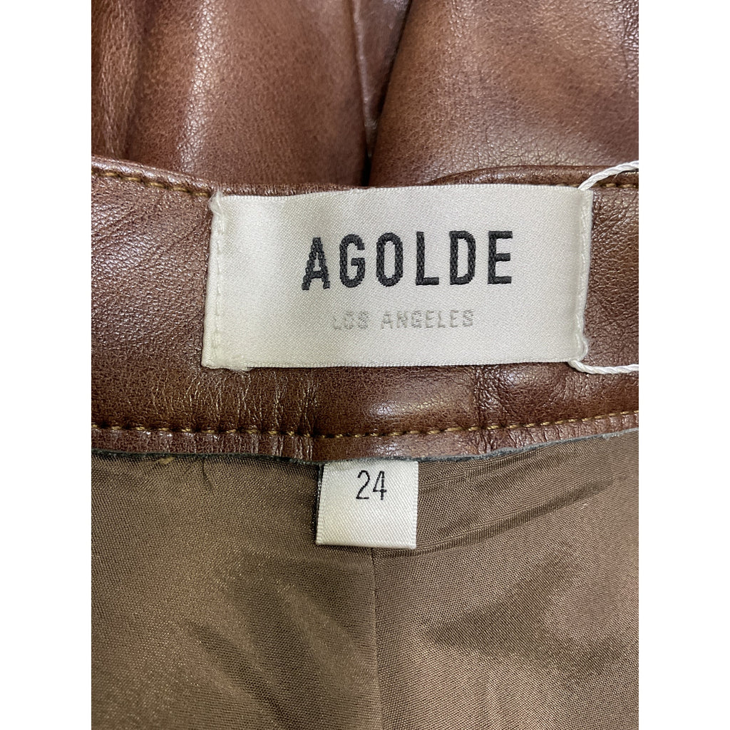 Agolde 'Dale' Brown Leather Wide Leg Carpenter Trouser Size 24