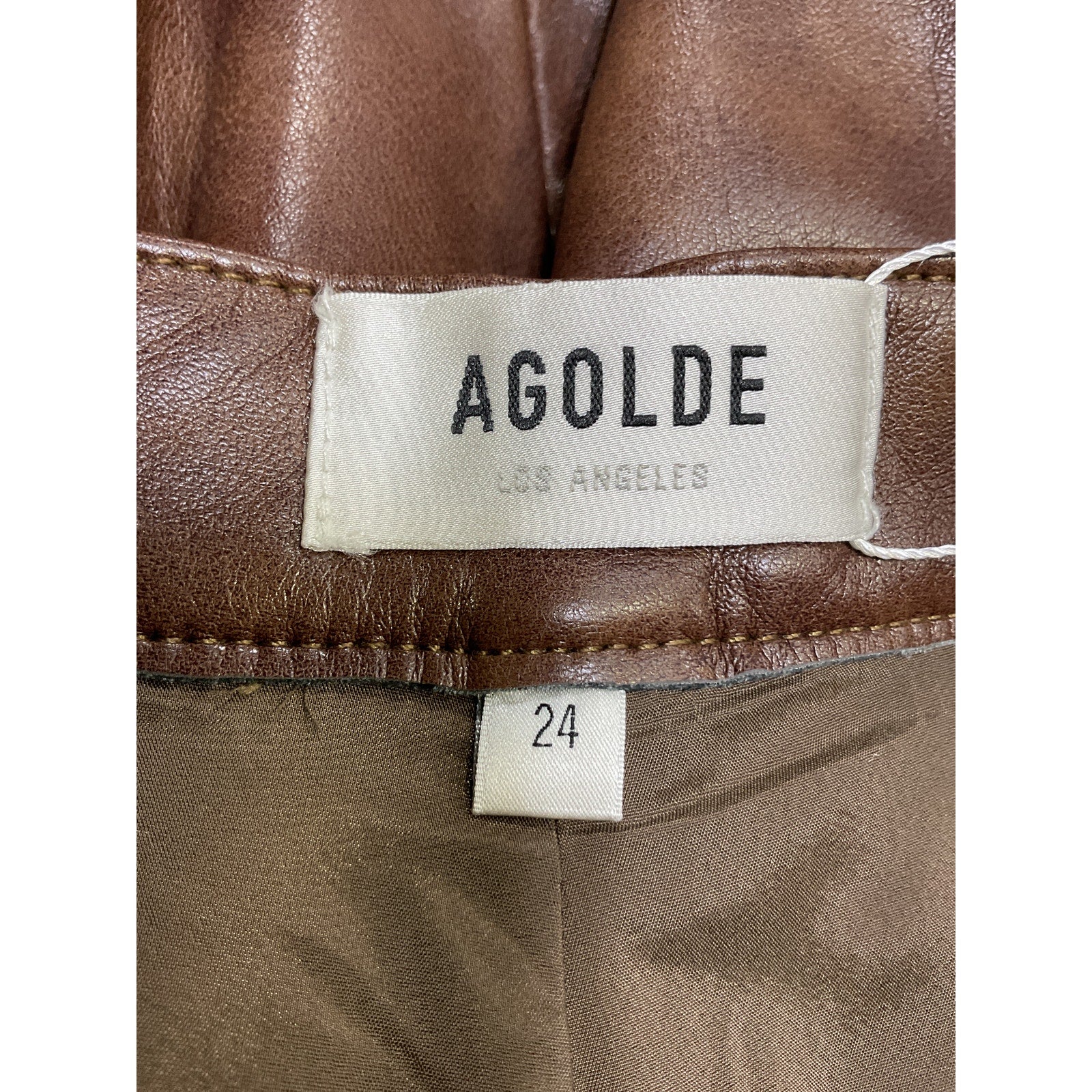 Agolde 'Dale' Brown Leather Wide Leg Carpenter Trouser Size 24