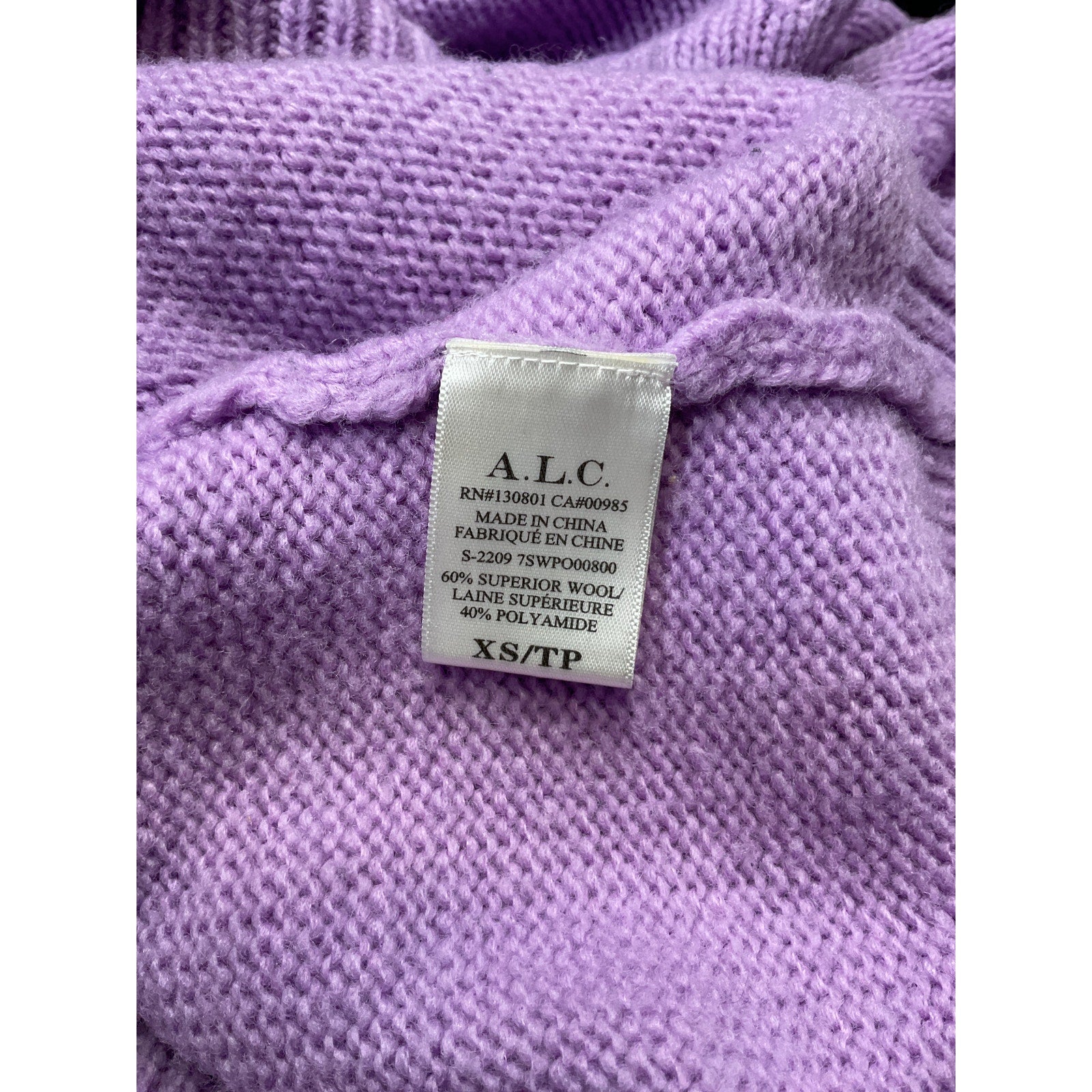 A.L.C. 'Taryn' Purple Wool Sweater Size XS