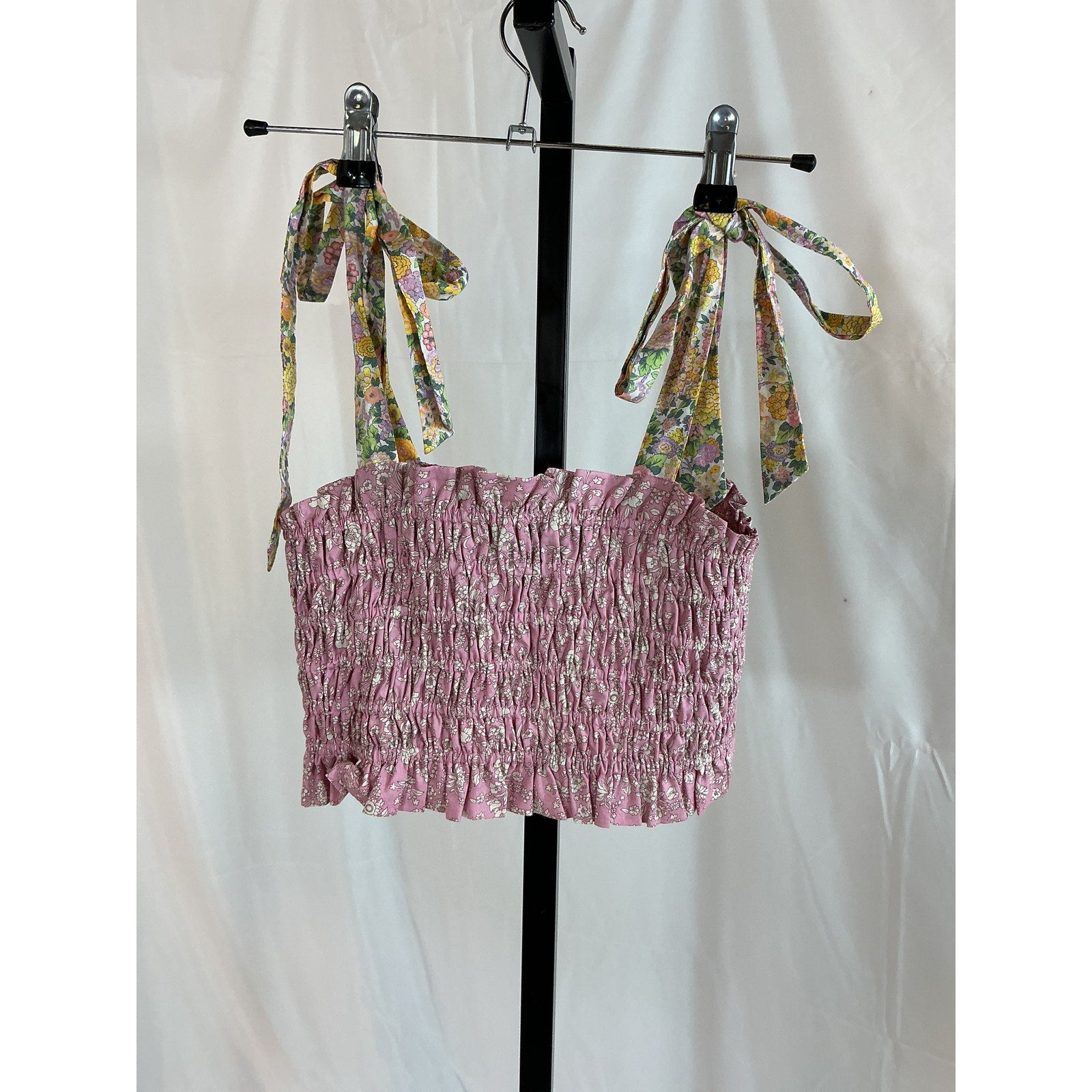 Loveshackfancy 'Corbin' Pink Floral Print Liberty Fabric Cropped Top Size XS
