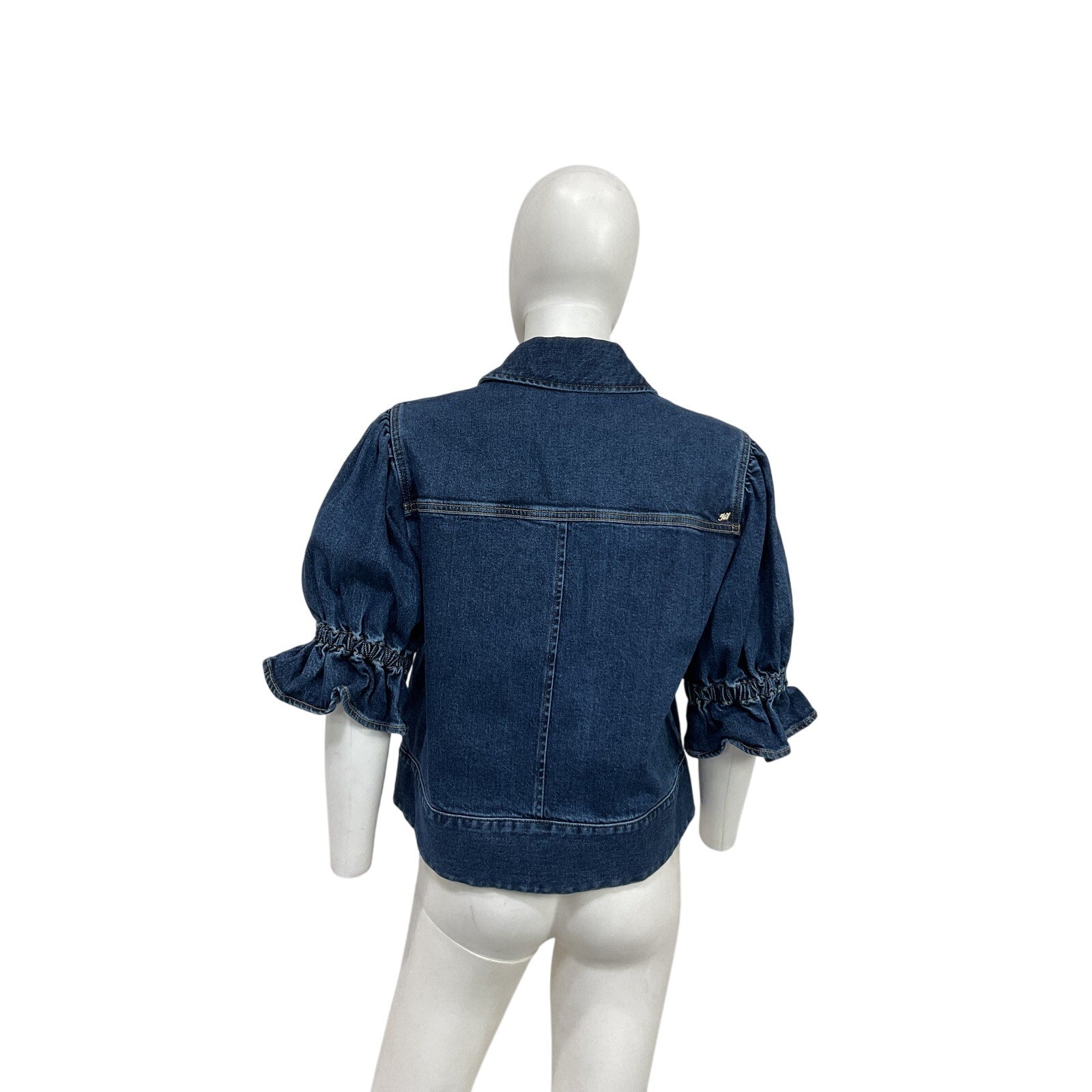 Cinq A Sept 'Holly' Blue Cotton Puff-Sleeve Denim Jacket Size S