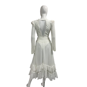 Patbo Elegant White Open Back Lace Sleeve Maxi Dress Size M