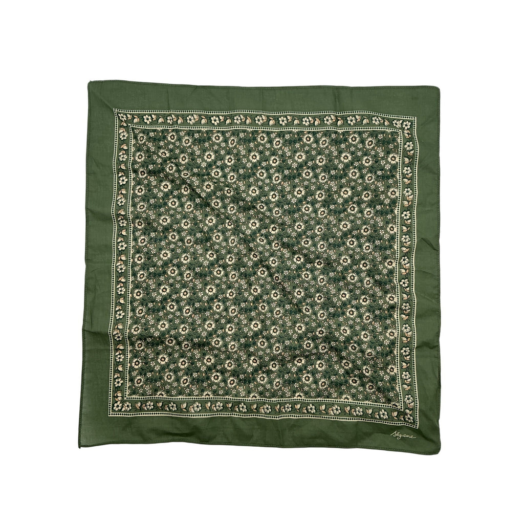 S�zane 'Floral' Green Cotton Scarf Size OS