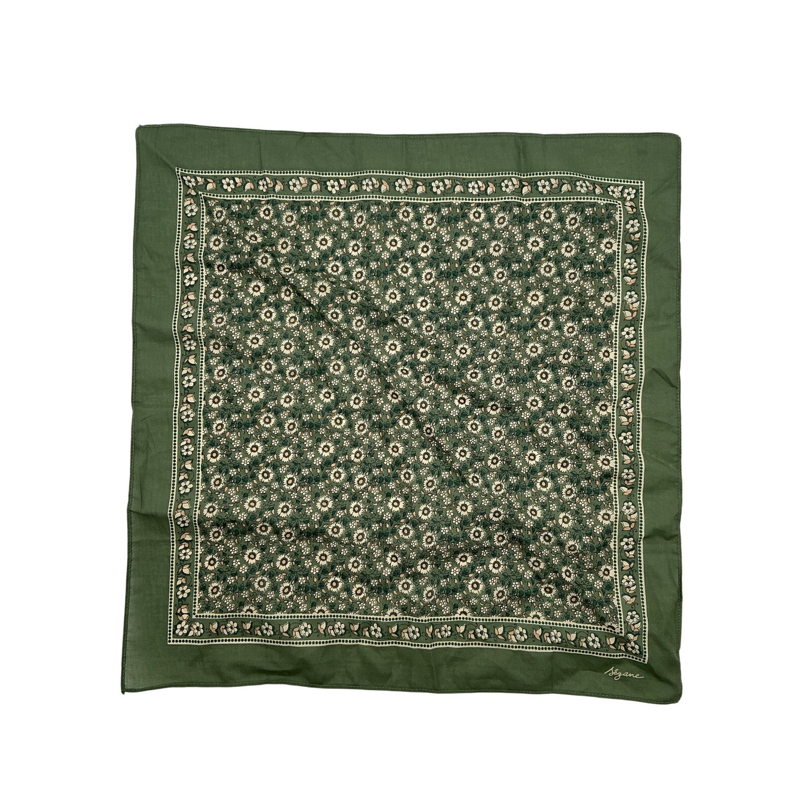 S�zane 'Floral' Green Cotton Scarf Size OS