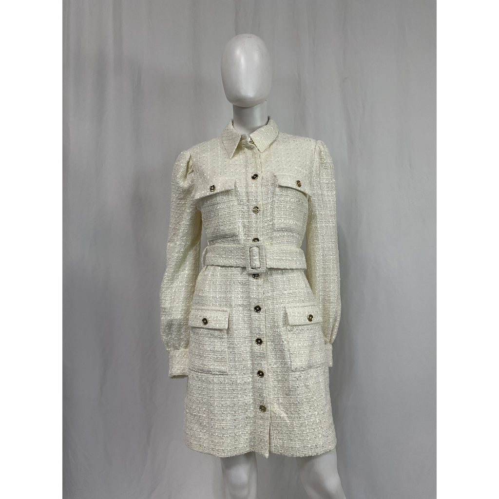 Sau Lee 'Aubrie' Ivory Poly Tweed Mini Dress Size 10 - NWT