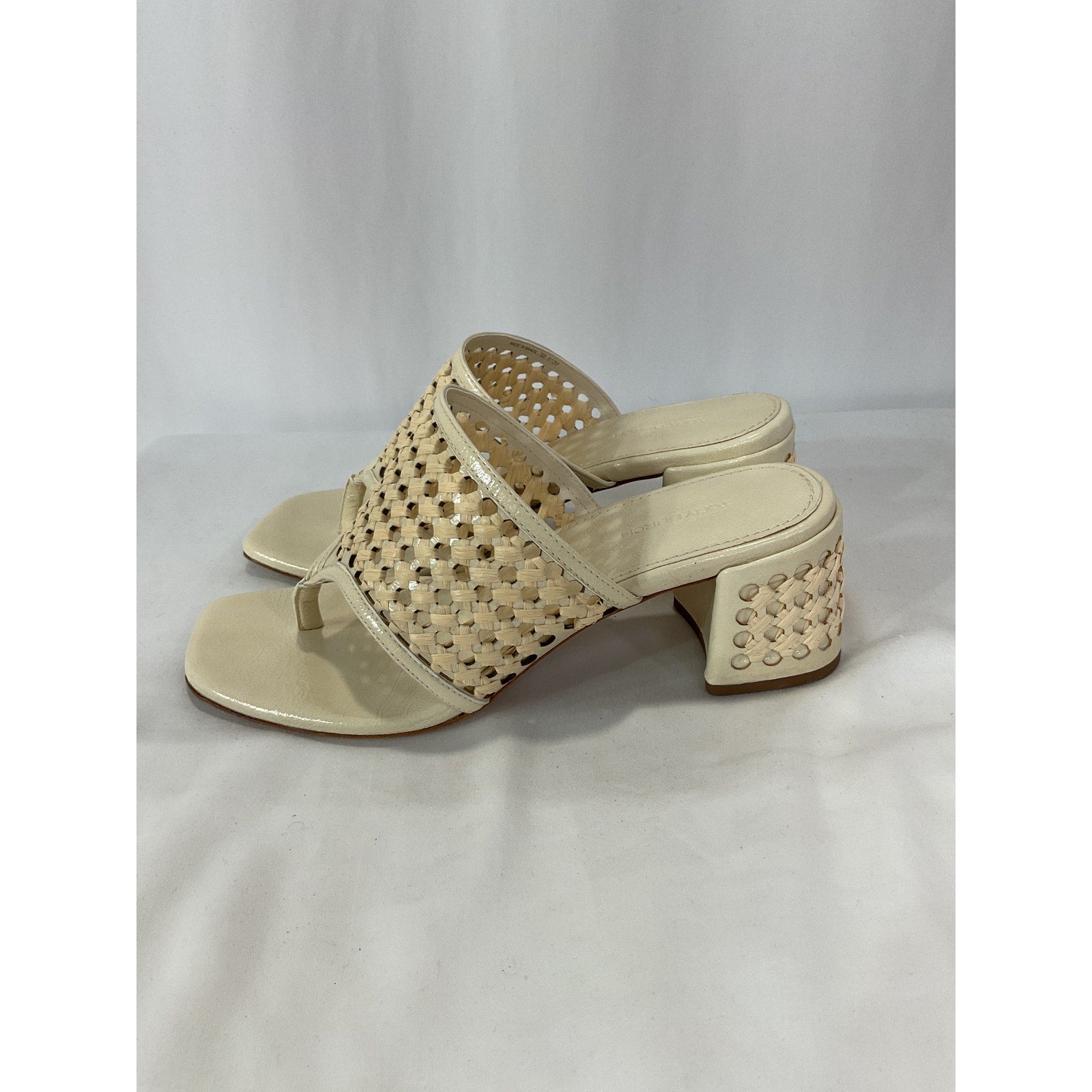 Tory Burch 'Woven' White Patent Leather Raffia Heeled Sandal Size 8.5