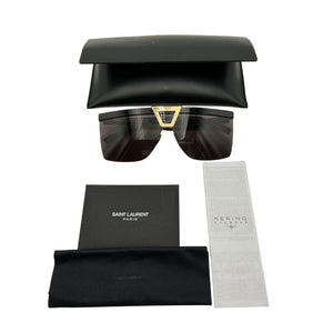 Saint Laurent 'Palace Mask' Black & Light Gold Sunglasses One Size