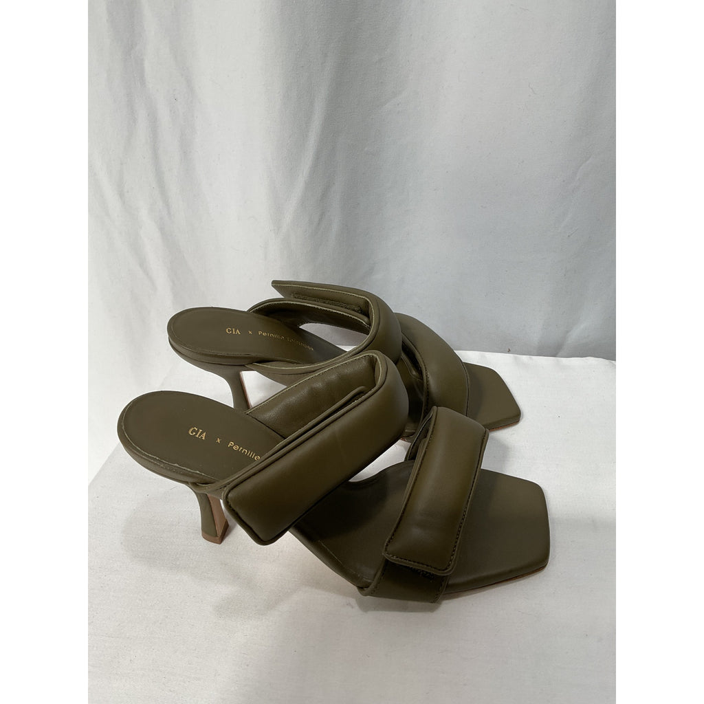 Gia Borghini Green Velcro Strap Mules Heel Size 6