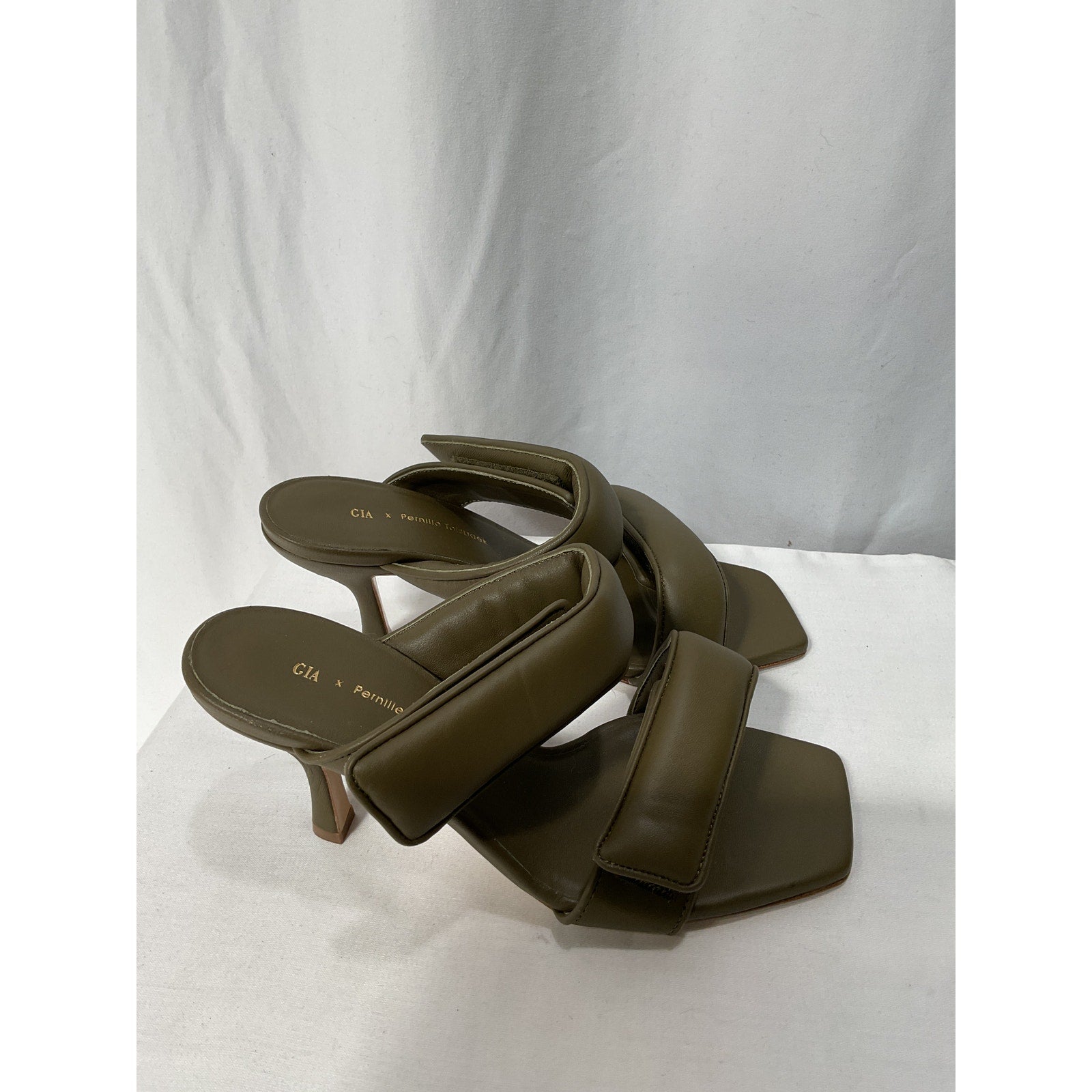 Gia Borghini Green Velcro Strap Mules Heel Size 6