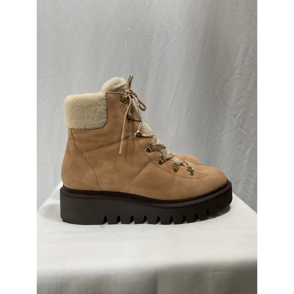 Stuart Weitzman 'Chalet' Brown Suede & Faux Fur Trim Combat Boots Size 9.5