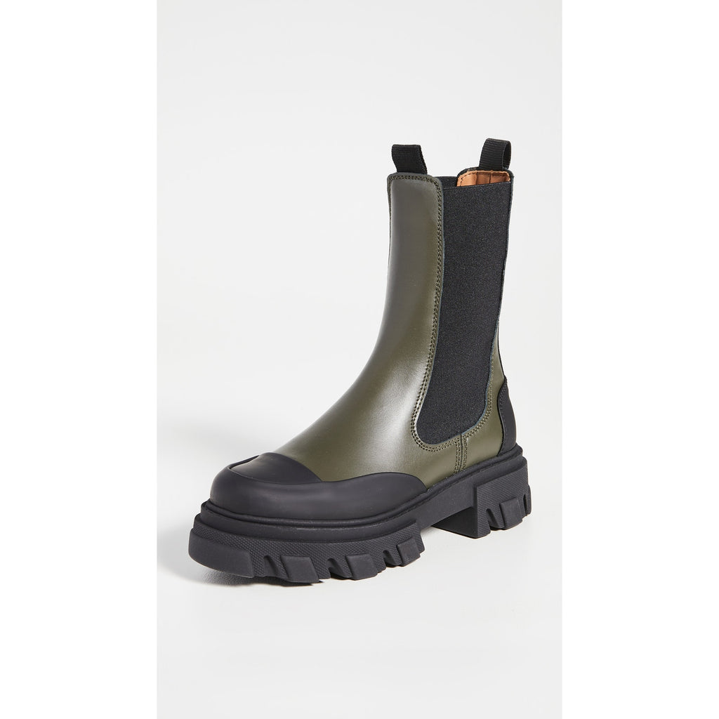 Ganni Mid Chelsea Green Leather Boots Size 7