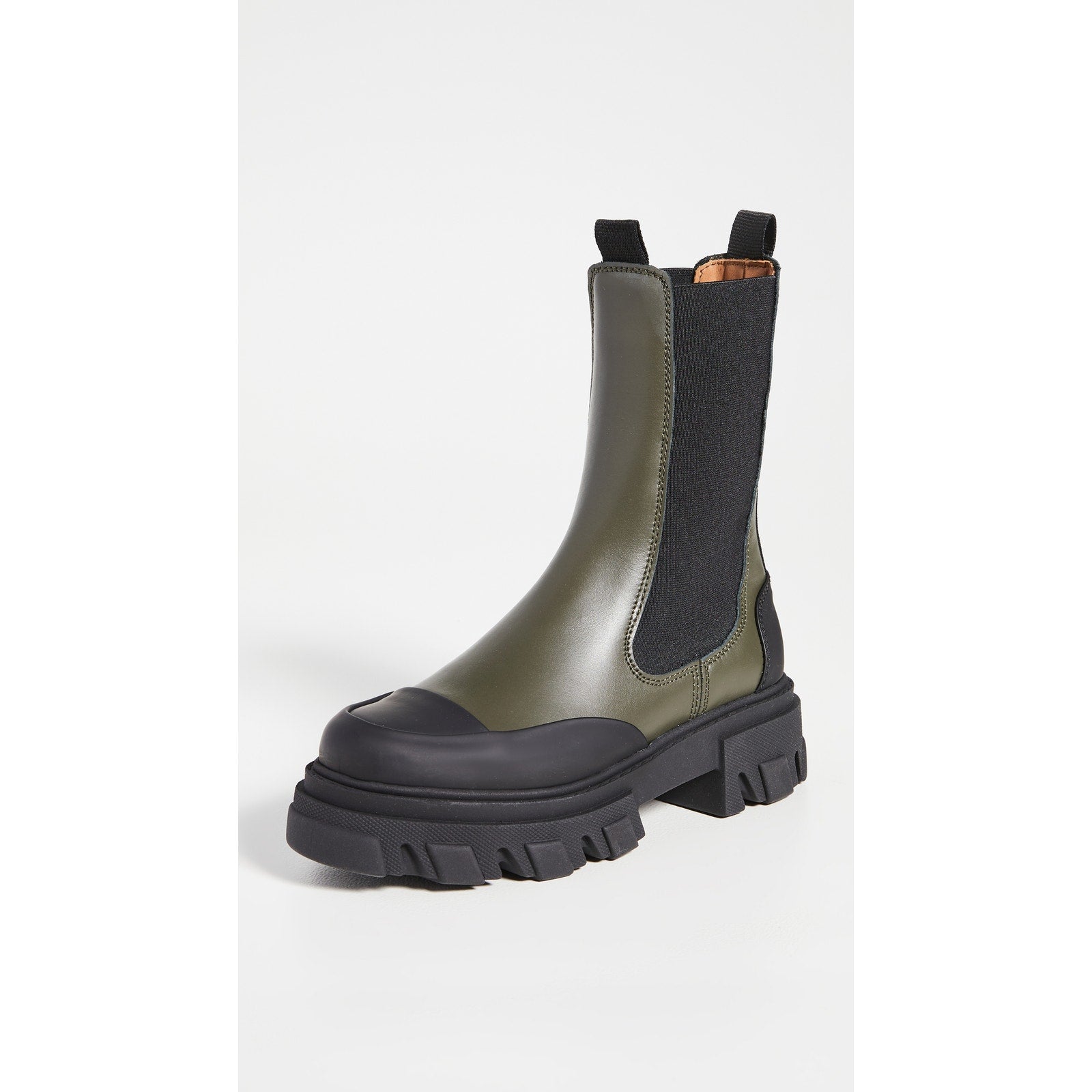 Ganni Mid Chelsea Green Leather Boots Size 7